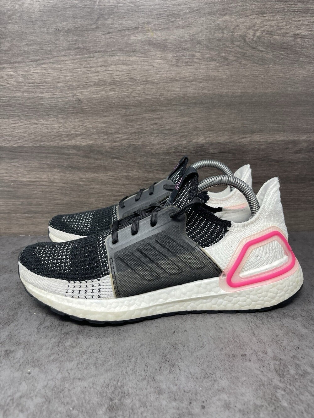 adidas Ultraboost 19 Womens Size 8.5 Black White Pink Boost Running Shoes EF1625